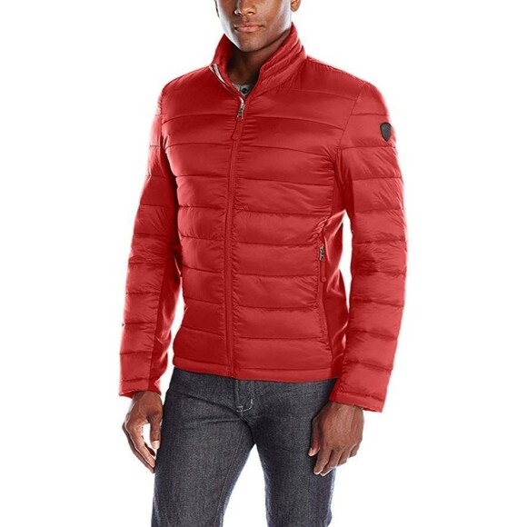 GUESS Jacket Mens M Light Weight Puffer Quilted Packable Nylon Red Zip-Up - Picture 3 of 10